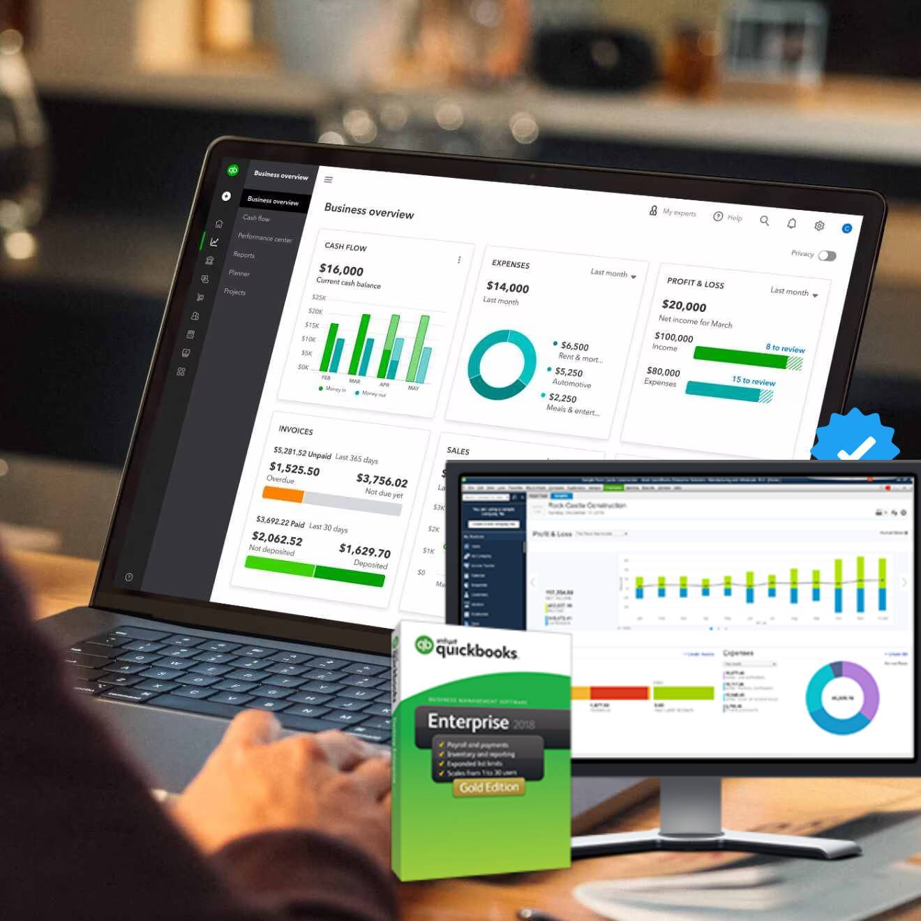 QuickBooks desktop interface displayed on a laptop.